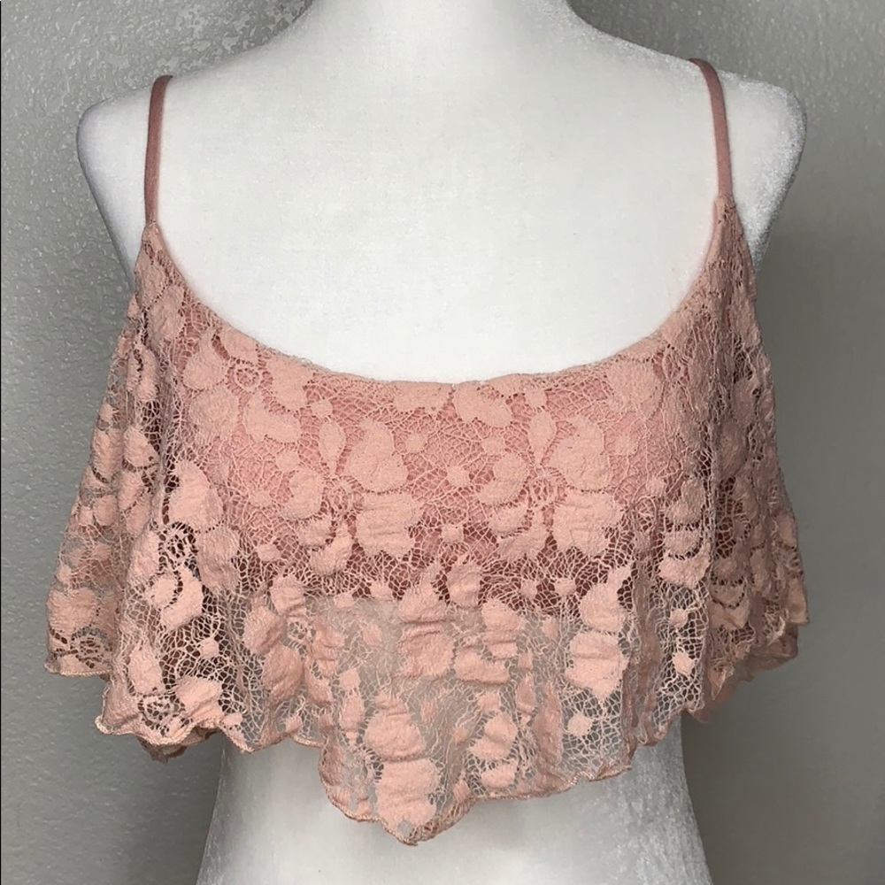 Pink lace crop top
